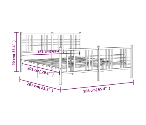 Estructura cama sin colchón con estribo metal negro 160x200 cm