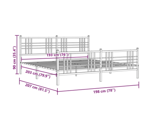 Estructura cama sin colchón con estribo metal negro 193x203 cm