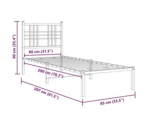 Estructura cama sin colchón con cabecero metal blanco 80x200 cm