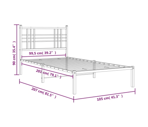 Estructura cama sin colchón con cabecero metal blanco 100x200cm