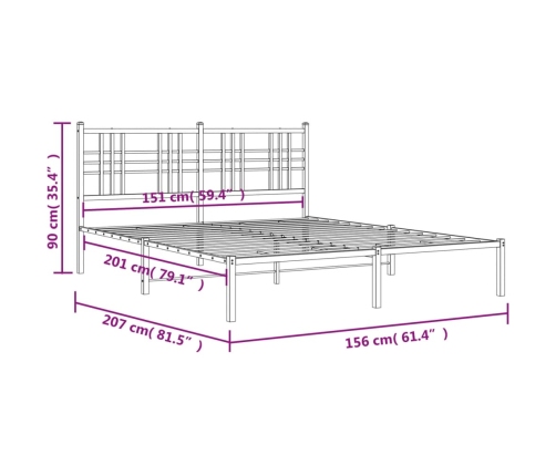 Estructura cama sin colchón con cabecero metal blanco 150x200cm