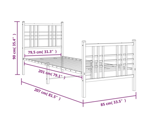 Estructura cama sin colchón con estribo metal blanco 80x200 cm