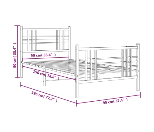 Estructura cama sin colchón con estribo metal blanco 90x190 cm