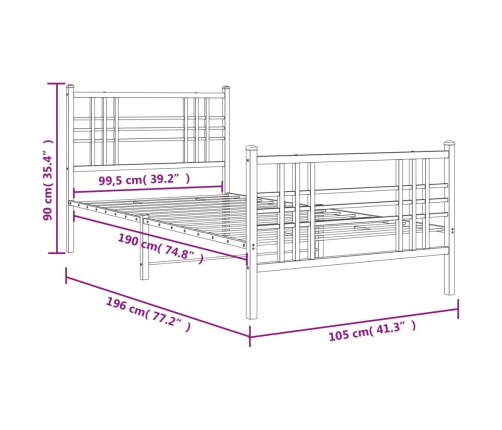 Estructura cama sin colchón con estribo metal blanco 100x190 cm