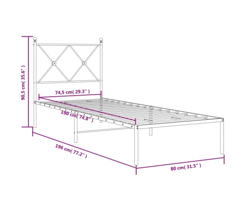 Estructura cama sin colchón con cabecero metal negro 75x190 cm