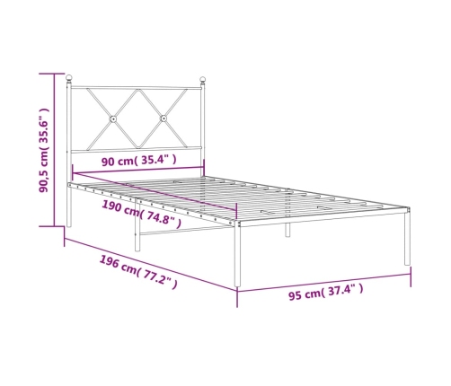 Estructura cama sin colchón con cabecero metal negro 90x190 cm