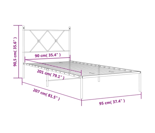 Estructura cama sin colchón con cabecero metal negro 90x200 cm