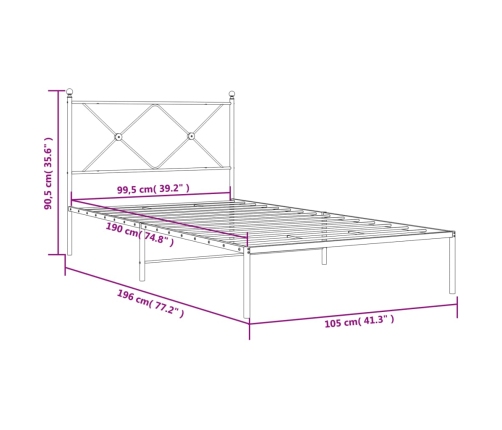 Estructura cama sin colchón con cabecero metal negro 100x190 cm