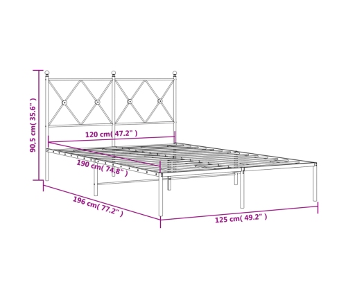 Estructura cama sin colchón con cabecero metal negro 120x190 cm