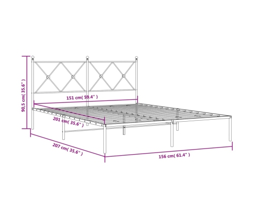 Estructura cama sin colchón con cabecero metal negro 150x200 cm