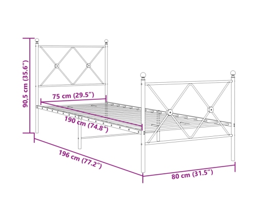 Estructura cama sin colchón con estribo metal negro 75x190 cm