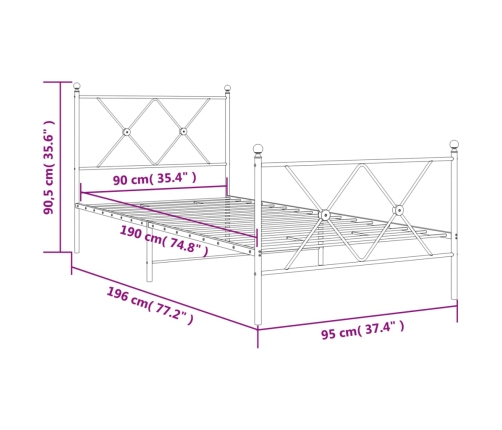 Estructura cama sin colchón con estribo metal negro 90x190 cm