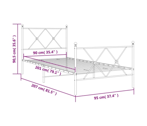 Estructura cama sin colchón con estribo metal negro 90x200 cm