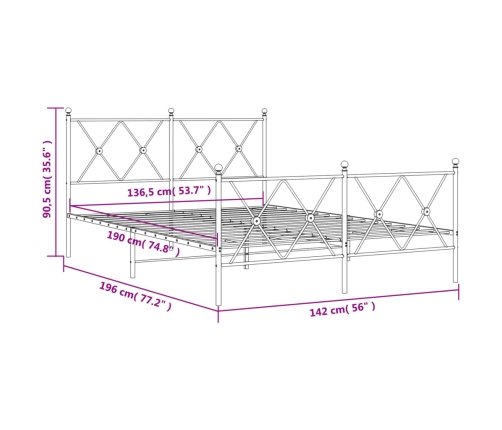 Estructura cama sin colchón con estribo metal negro 137x190 cm