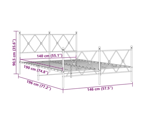 Estructura cama sin colchón con estribo metal negro 140x190 cm