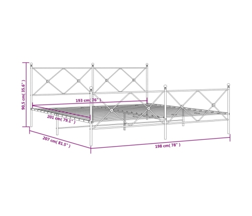 Estructura cama sin colchón con estribo metal negro 193x203 cm