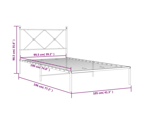 Estructura cama sin colchón con cabecero metal blanco 100x190cm