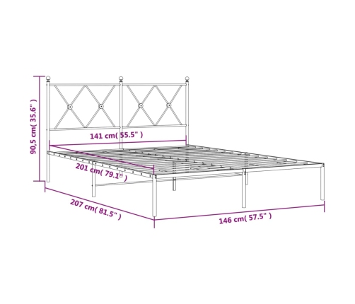 Estructura cama sin colchón con cabecero metal blanco 140x200cm