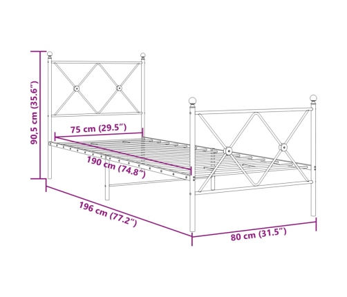 Estructura cama sin colchón con estribo metal blanco 75x190 cm