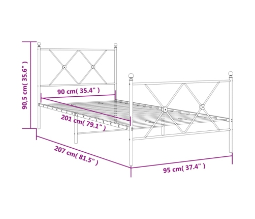 Estructura cama sin colchón con estribo metal blanco 90x200 cm