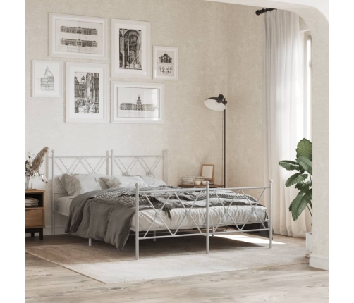 Estructura cama con cabecero y estribo metal blanco 137x190 cm