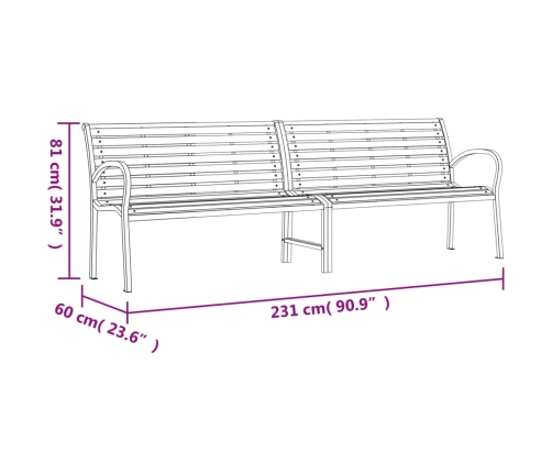 Banco de jardín doble de acero y WPC 231 cm