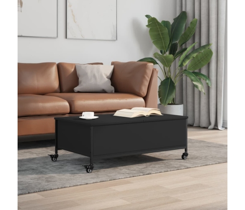 vidaXL Mesa de centro con ruedas madera ingeniería negro 91x55x34 cm