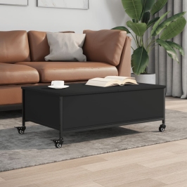 Mesa de centro con ruedas madera ingeniería negro 91x55x34 cm