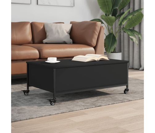 vidaXL Mesa de centro con ruedas madera ingeniería negro 91x55x34 cm