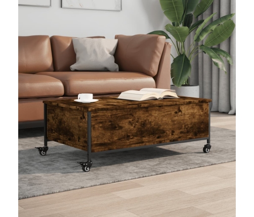 Mesa de centro con ruedas madera ingeniería roble 91x55x34 cm