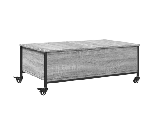 Mesa de centro con ruedas madera ingeniería gris 91x55x34 cm