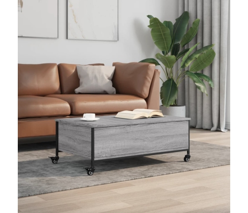 Mesa de centro con ruedas madera ingeniería gris 91x55x34 cm