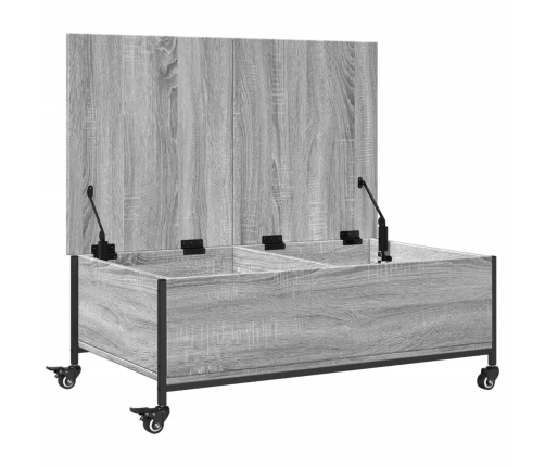 Mesa de centro con ruedas madera ingeniería gris 91x55x34 cm