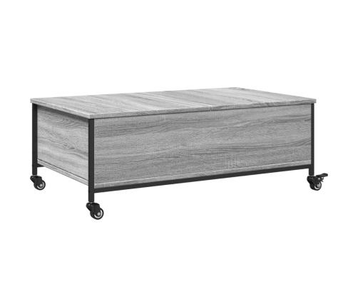 Mesa de centro con ruedas madera ingeniería gris 91x55x34 cm