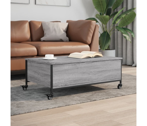 Mesa de centro con ruedas madera ingeniería gris 91x55x34 cm