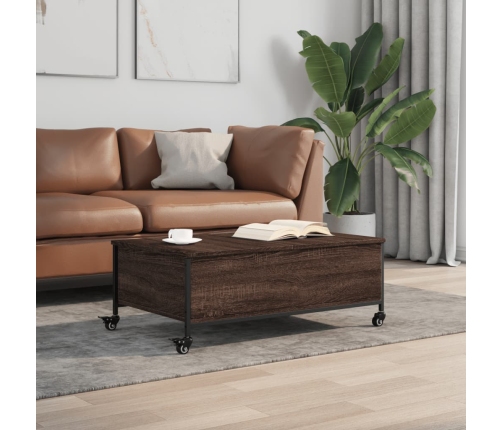 Mesa de centro con ruedas madera ingeniería marrón 91x55x34 cm