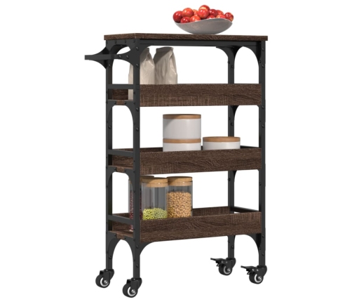 Carrito de cocina madera de ingeniería marrón roble 53x20x76 cm