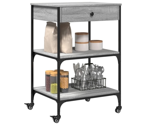 Carrito de cocina madera ingeniería gris Sonoma 60x48x89,5 cm