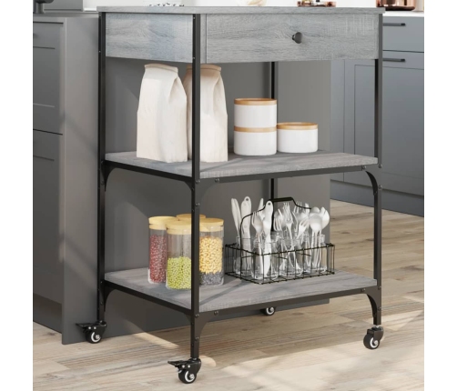 Carrito de cocina madera ingeniería gris Sonoma 60x48x89,5 cm