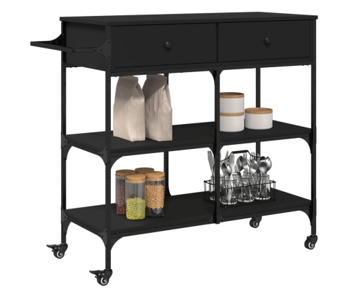 Carrito de cocina de madera de ingeniería negro 105x42x95 cm