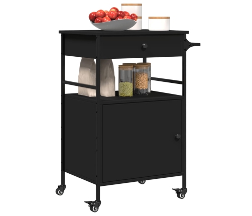 Carrito de cocina de madera de ingeniería negro 56x43x89,5 cm