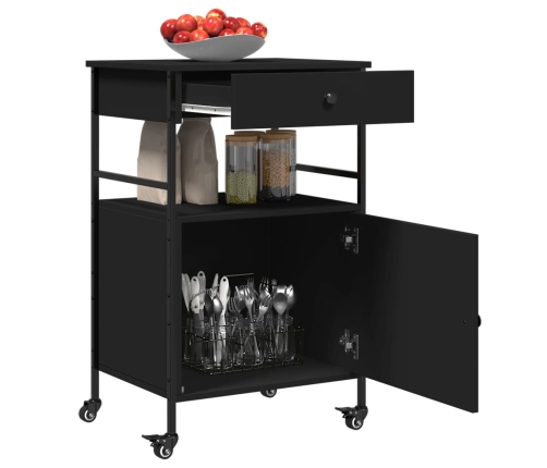 Carrito de cocina de madera de ingeniería negro 56x43x89,5 cm