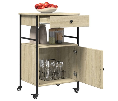 Carrito de cocina madera ingeniería roble Sonoma 56x43x89,5 cm