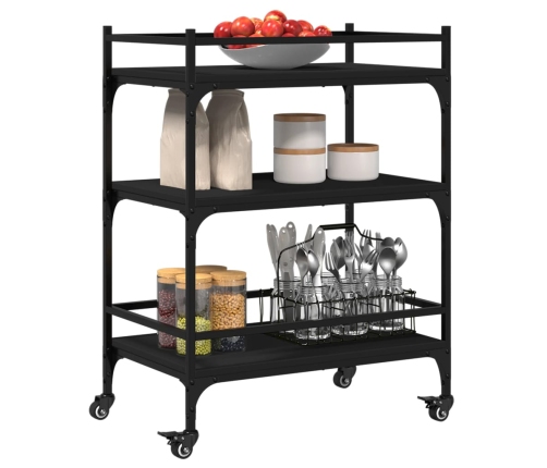 Carrito de cocina de madera de ingeniería negro 65x40x86,5 cm