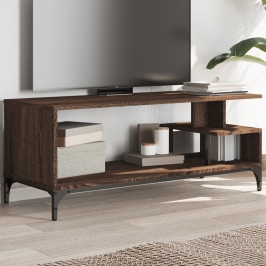 Mueble de TV madera de ingeniería y acero marrón 102x40x41 cm