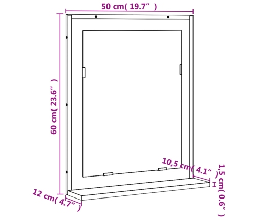 Espejo de baño con estante madera ingeniería negro 50x12x60 cm