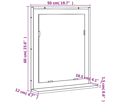 Espejo de baño con estante madera ingeniería Sonoma 50x12x60 cm