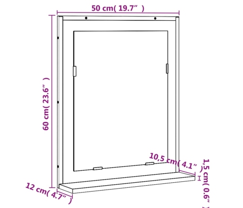 Espejo de baño con estante madera ingeniería marrón 50x12x60 cm