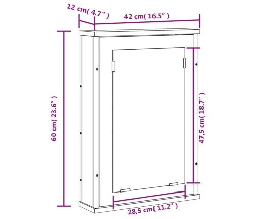 Armario con espejo de baño madera ingeniería negro 42x12x60 cm