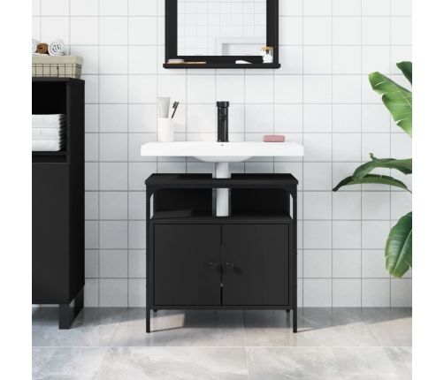 Armario para lavabo de baño madera ingeniería negro 60x30x60 cm